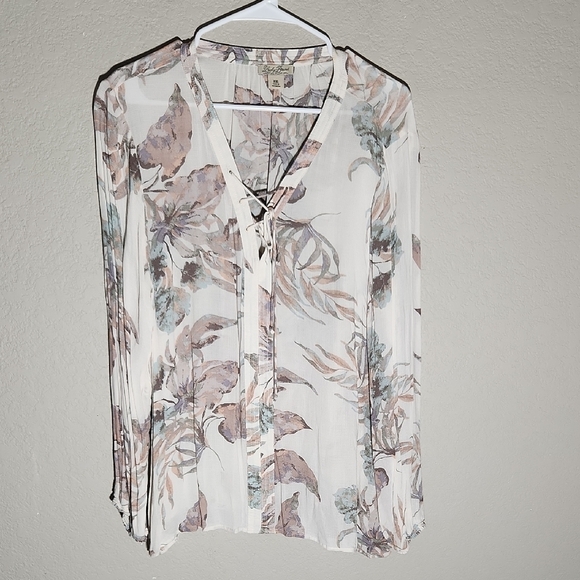 Lucky Brand Top Womens size XXL floral Print Blouse lightweight longsleeve C - Picture 1 of 6
